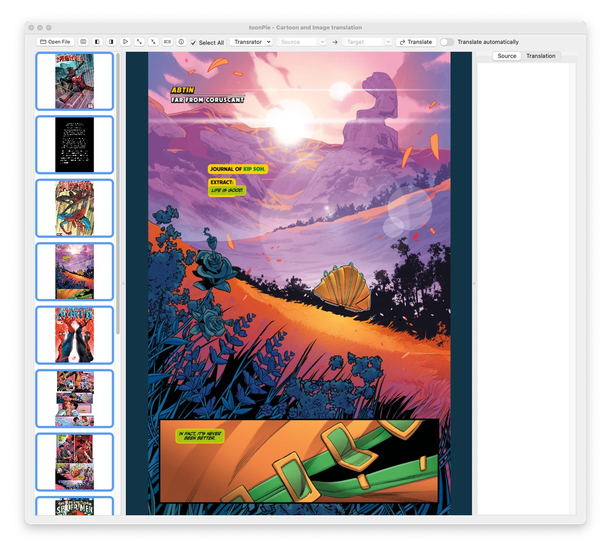 Translate color comics in place