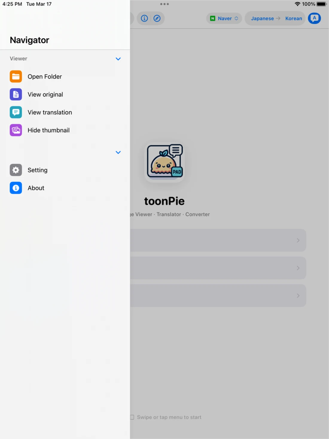Reach tools from the side menu