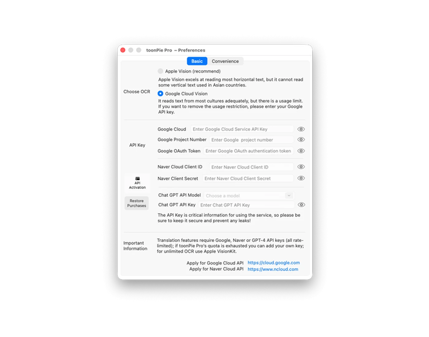 Fine-tune translation settings